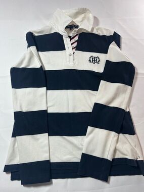 Tommy Hilfiger Navy & White Striped Long Sleeve Rugby Polo